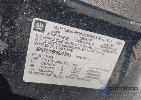 2008 Chevrolet Avalanche 1500 Ls из США, поврежденный, VIN 3GNEC120X8G273235